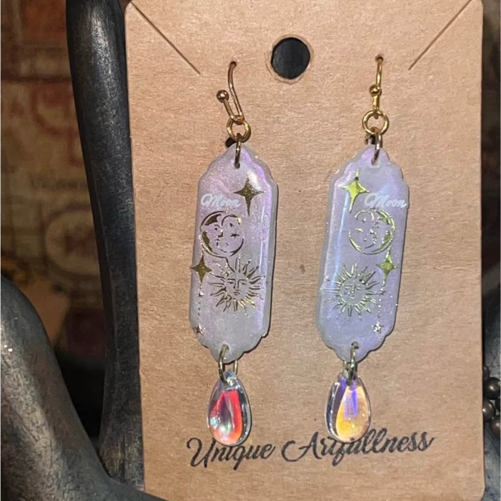 Polymer clay handmade Purple and Gold Earrings